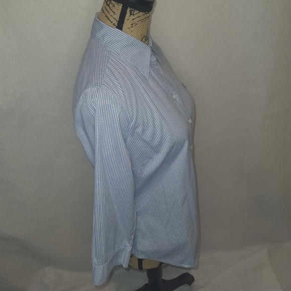 Izod Women's Checkered Blue Long Sleeve Casual Shirt Petite Small - Picture 4 of 10